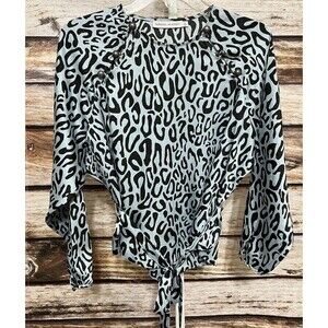 Rebecca Minkoff Womens Top Size XS Angelina Blue Leopard Tie Waist